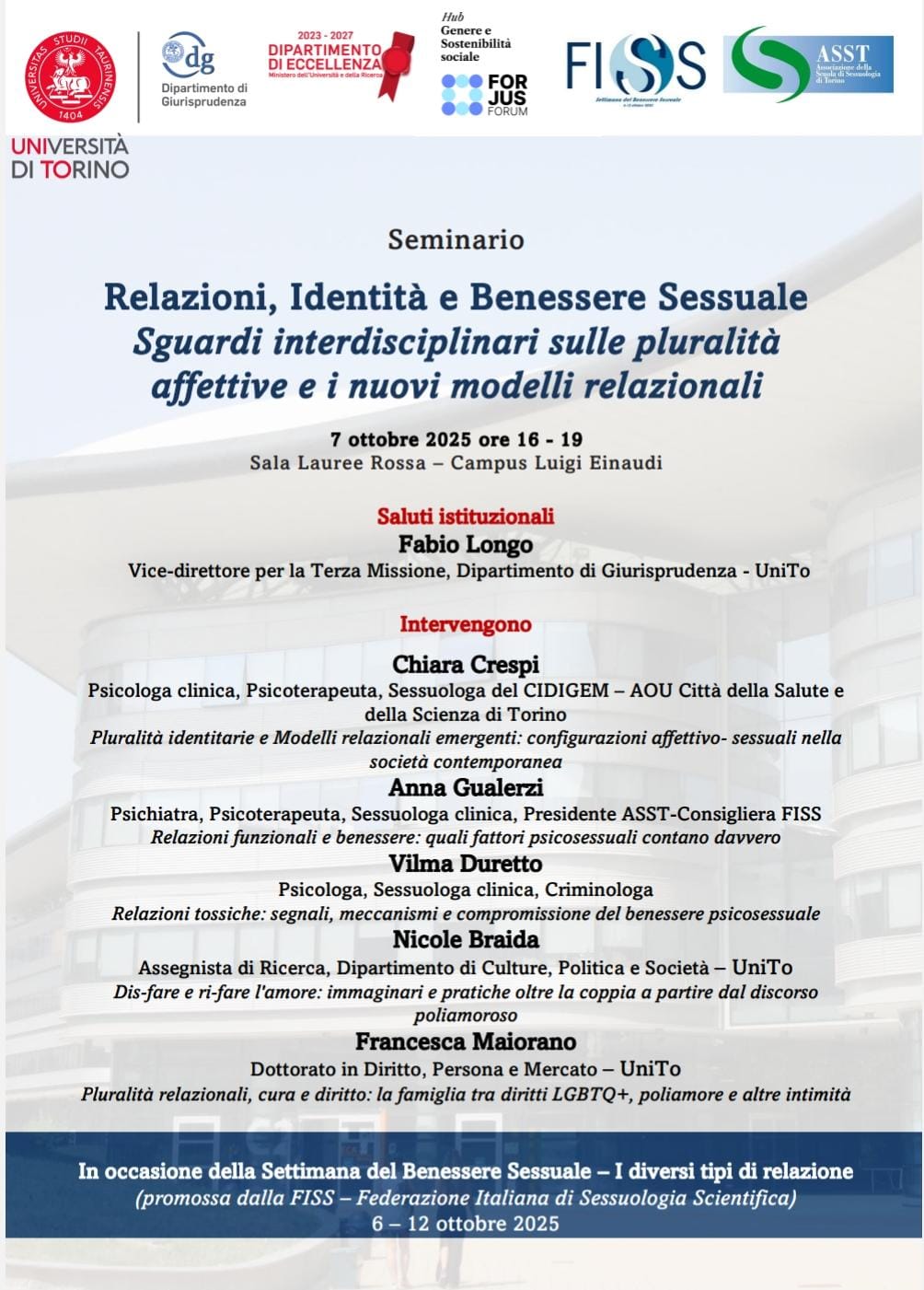 Seminario-Relazioni, Identità e Benessere Sessuale Sguardi interdisciplinari sulle pluralità affettive e i nuovi modelli relazionali
