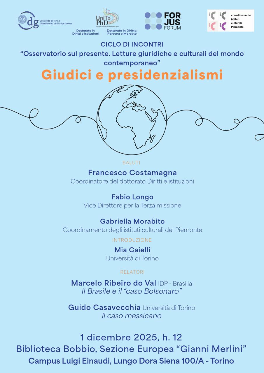 CICLO DI INCONTRI “Osservatorio sul presente. Letture giuridiche e culturali del mondo contemporaneo”      Giudici e presidenzialismi