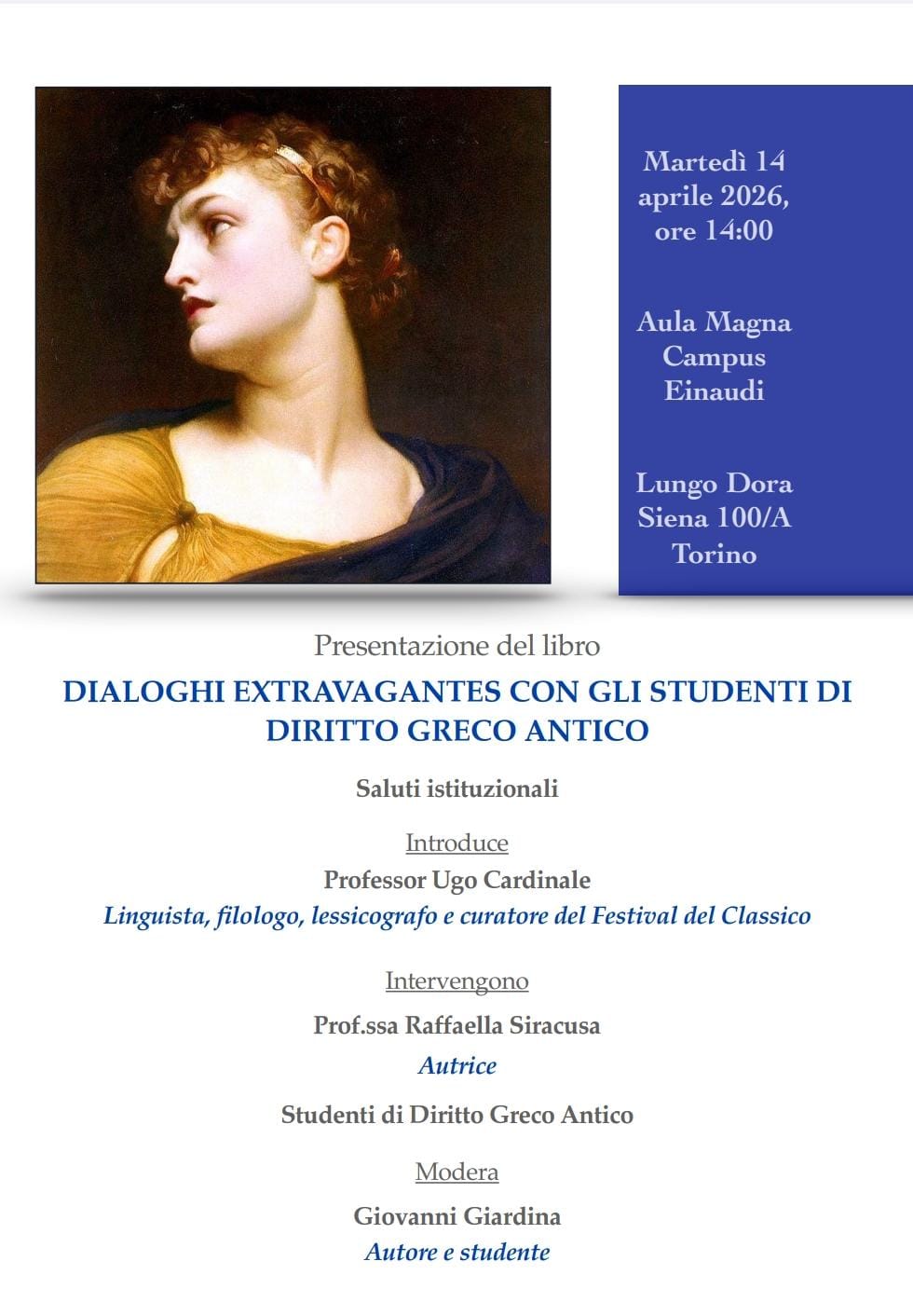Presentazione del libro – DIALOGHI EXTRAVAGANTES CON GLI STUDENTI DI DIRITTO GRECO ANTICO